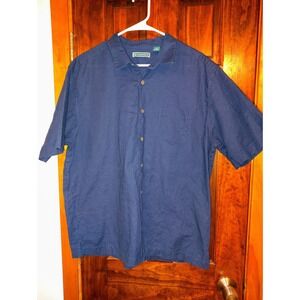 CUBAVERA Mens Blue Short Sleeve Button Down Shirt Size XL Linen Blend Casual